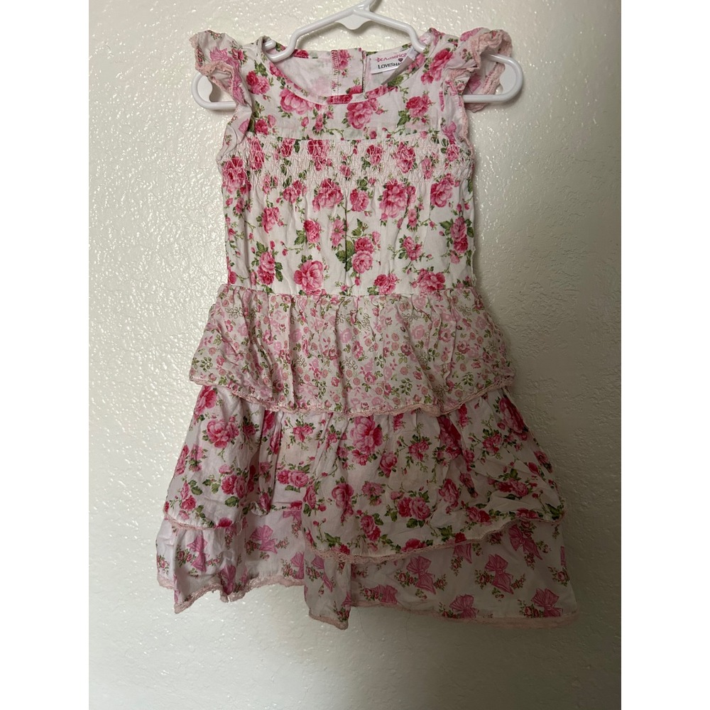 LoveShackFancy x American Girl Toddler Girls Pink Floral Smocked Tiered Dress 2T